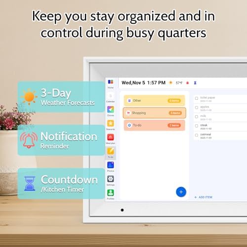 Digital Calendar 10.1'' Electronic Calendar for Family Schedules, WiFi Smart Calendar Built-in 32GB Memory, 1280 * 800 IPS HD Touchscreen Interactive Family Planner &amp; Meal Planner-White