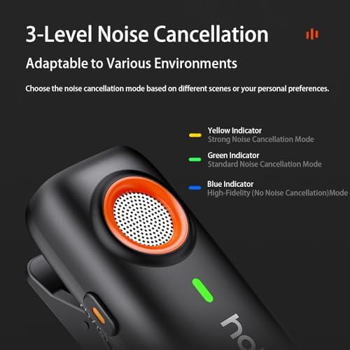 hohem MIC-01 Wireless Lavalier Microphone, 3-Level Noise Cancelling Built-in TF Card Slot Remote Shutter Control Clip On/Magnet Mic for Smartphone Camera Laptop Tablet