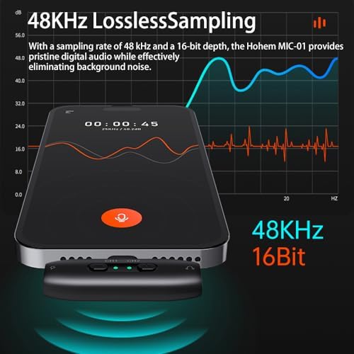 hohem MIC-01 Wireless Lavalier Microphone, 3-Level Noise Cancelling Built-in TF Card Slot Remote Shutter Control Clip On/Magnet Mic for Smartphone Camera Laptop Tablet