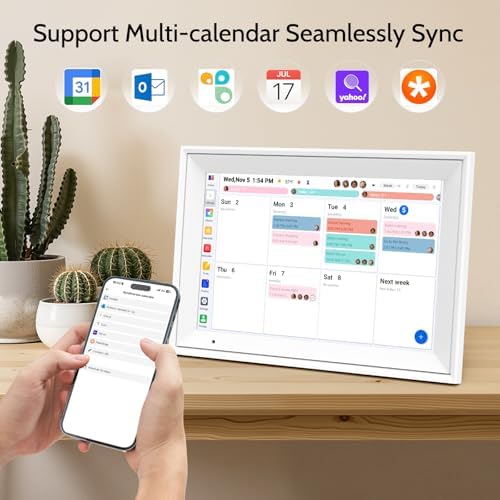 Digital Calendar 10.1'' Electronic Calendar for Family Schedules, WiFi Smart Calendar Built-in 32GB Memory, 1280 * 800 IPS HD Touchscreen Interactive Family Planner &amp; Meal Planner-White