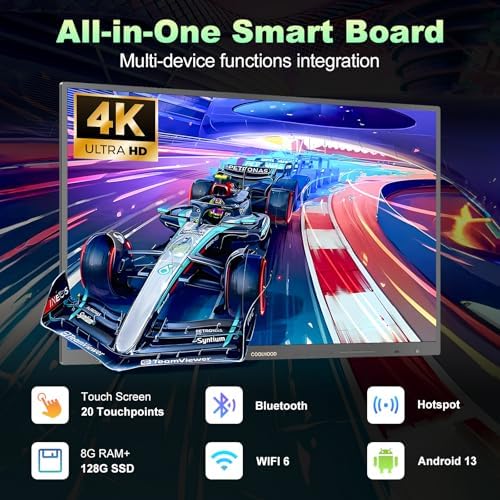 COOLHOOD 65" Smart Board, 4K UHD Touchscreen Interactive Digital Whiteboard Display, Electronic All-in-One Computer for Classroom Office Home Business w/Open App Ecosystem (Board &amp; Wall Mount Only)