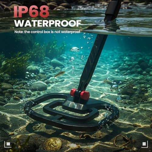 PANCKY High Accuracy Metal Detector for Adults – Collapsible, Lightweight &amp; IP68 Waterproof Search Coil with 10.55” Large Coil, 5 Modes &amp; Backlit LCD, Gold &amp; Relic Detector Kit, PK1098 (Red)