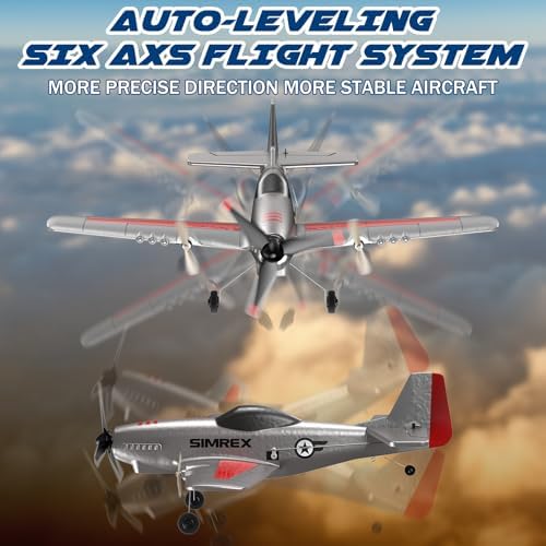 SIMREX RC Plane for Kids &amp; Beginners - P51 Foam Glider, 2.4GHz 3-Channel Remote Control Airplane Toy with 6-Axis Gyro, Easy to Fly RC Airplane for Outdoor Park Play - Gift for Boys &amp; Girls