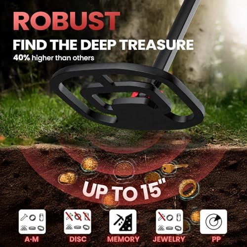 PANCKY High Accuracy Metal Detector for Adults – Collapsible, Lightweight &amp; IP68 Waterproof Search Coil with 10.55” Large Coil, 5 Modes &amp; Backlit LCD, Gold &amp; Relic Detector Kit, PK1098 (Red)