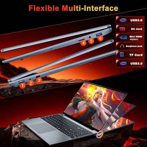 Laptop, 2026 Laptop Computer Core M3-6Y30 CPU, 8GB RAM 256GB SSD, Lap top with 180°Open, UHD Graphics, 15.6" IPS 1080P, WiFi 5, BT4.2, 5000mAh Battery, Win 11/Office Laptops for Student Work