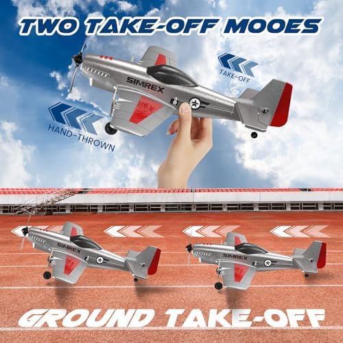 SIMREX RC Plane for Kids &amp; Beginners - P51 Foam Glider, 2.4GHz 3-Channel Remote Control Airplane Toy with 6-Axis Gyro, Easy to Fly RC Airplane for Outdoor Park Play - Gift for Boys &amp; Girls
