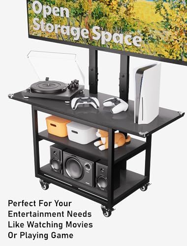 KAMIWI Tall TV Stand with Storage, Entertainment Center with TV Mount UP to 75 inch, Rolling TV Stand on Lockable Wheels for Bedroom, Living Room, Kitchen,Outdoor
