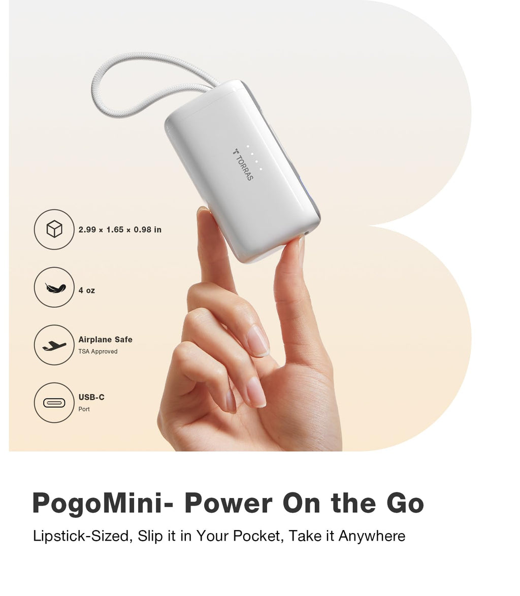 TORRAS MiniMag Power Bank, Ultra Slim 5,000mAh Wireless Portable Charger with USB-C Cable, Fast Charging iPhone Air Magnetic Battery Pack, Compatible for iPhone 17/16/15/14/13/12, Glacier Gray