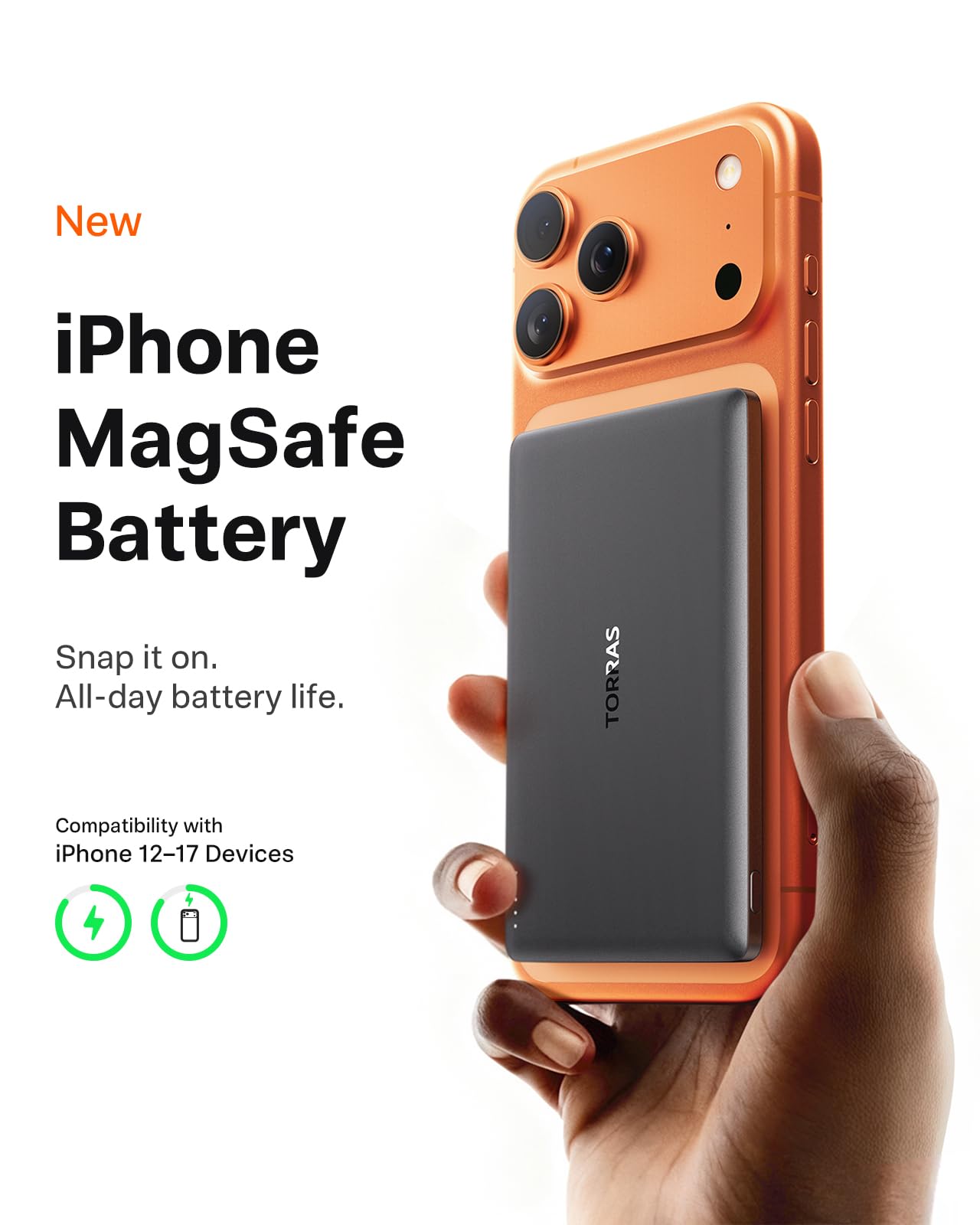 TORRAS MiniMag Power Bank, Ultra Slim 5,000mAh Wireless Portable Charger with USB-C Cable, Fast Charging iPhone Air Magnetic Battery Pack, Compatible for iPhone 17/16/15/14/13/12, Glacier Gray