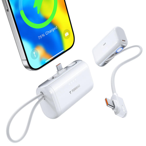TORRAS MiniMag Power Bank, Ultra Slim 5,000mAh Wireless Portable Charger with USB-C Cable, Fast Charging iPhone Air Magnetic Battery Pack, Compatible for iPhone 17/16/15/14/13/12, Glacier Gray