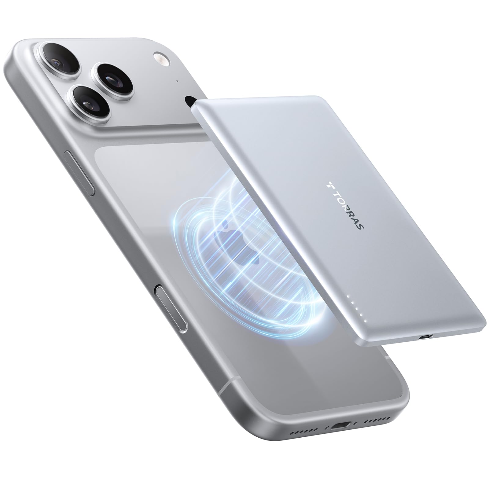 TORRAS MiniMag Power Bank, Ultra Slim 5,000mAh Wireless Portable Charger with USB-C Cable, Fast Charging iPhone Air Magnetic Battery Pack, Compatible for iPhone 17/16/15/14/13/12, Glacier Gray