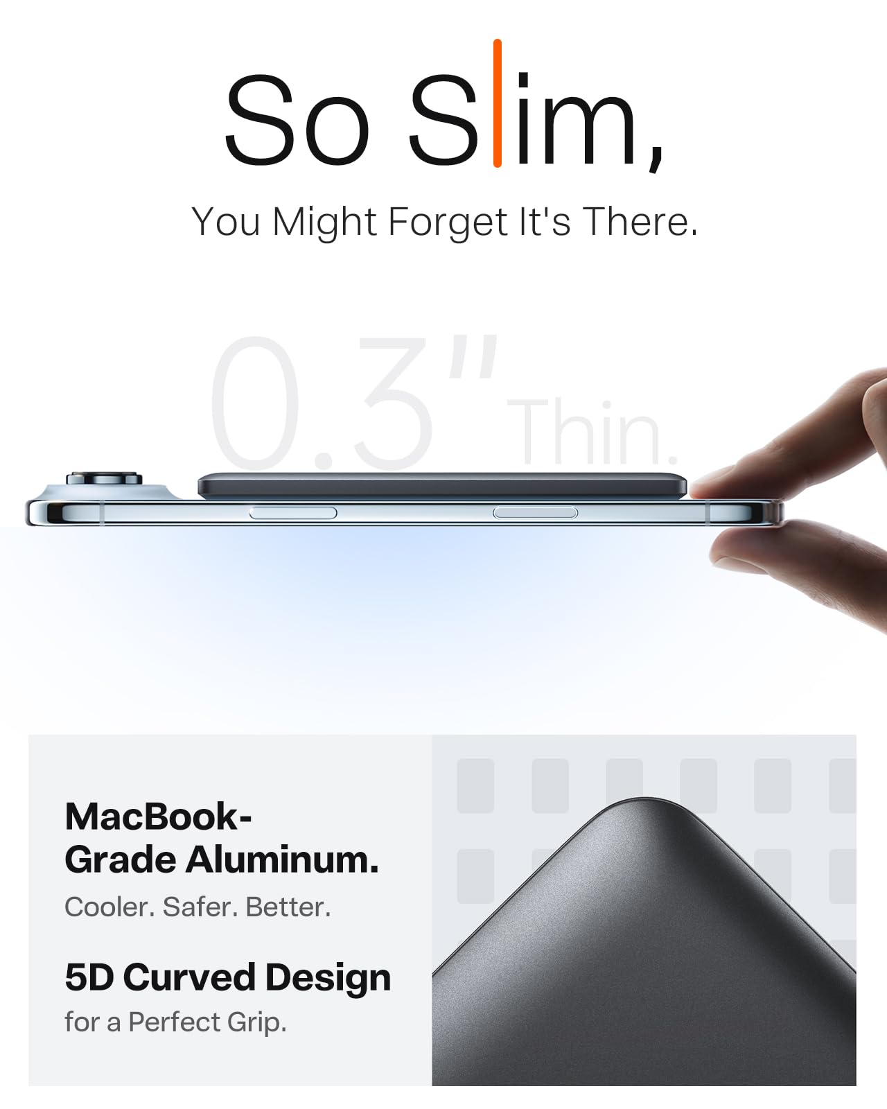 TORRAS MiniMag Power Bank, Ultra Slim 5,000mAh Wireless Portable Charger with USB-C Cable, Fast Charging iPhone Air Magnetic Battery Pack, Compatible for iPhone 17/16/15/14/13/12, Glacier Gray