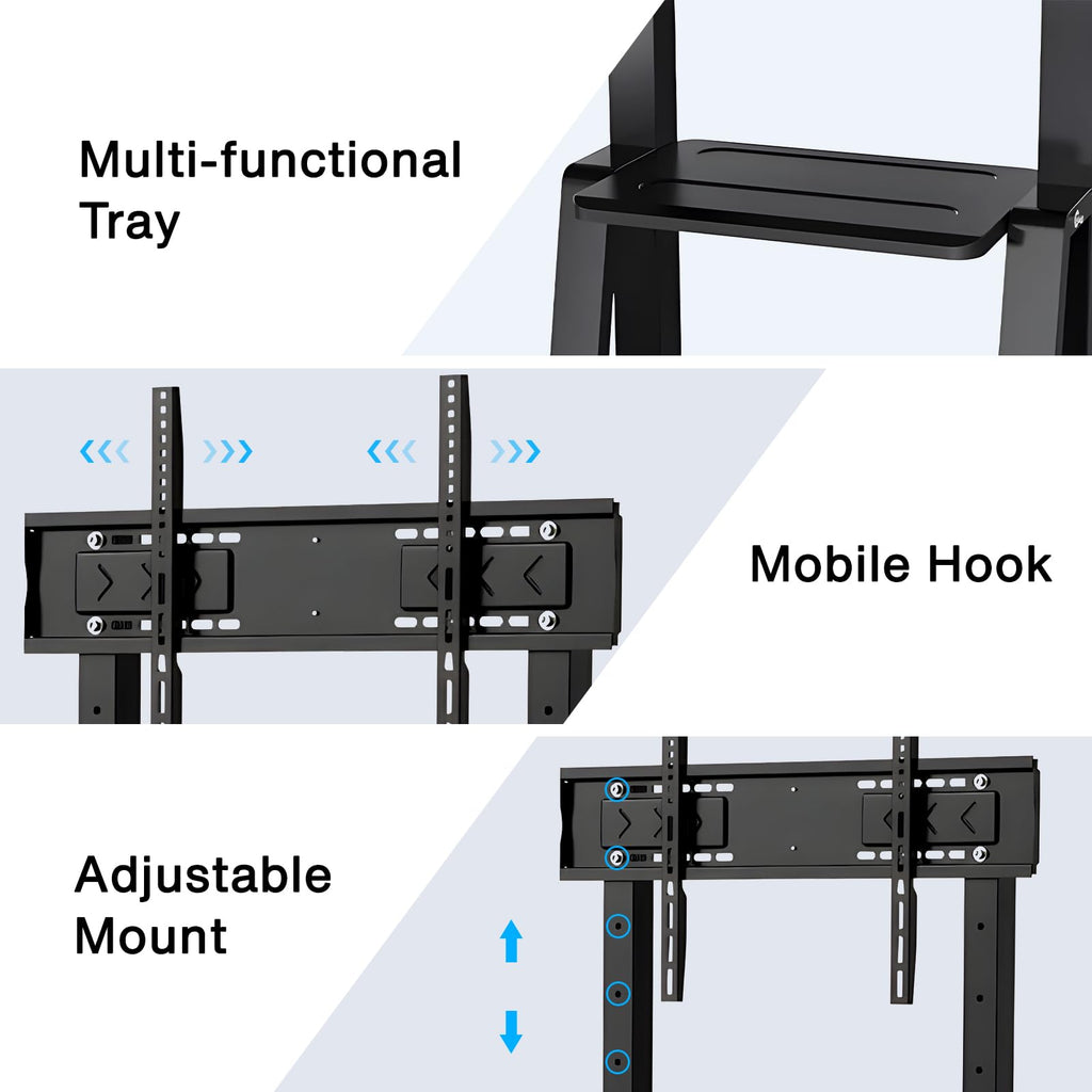 43-65" Height Adjustable Mobile Stand for Smart Boards | with 4 Lockable Wheels & Universal Mount | Versatile Classroom, Home, Office Whiteboard Stand - Heavy-Duty Steel Frame