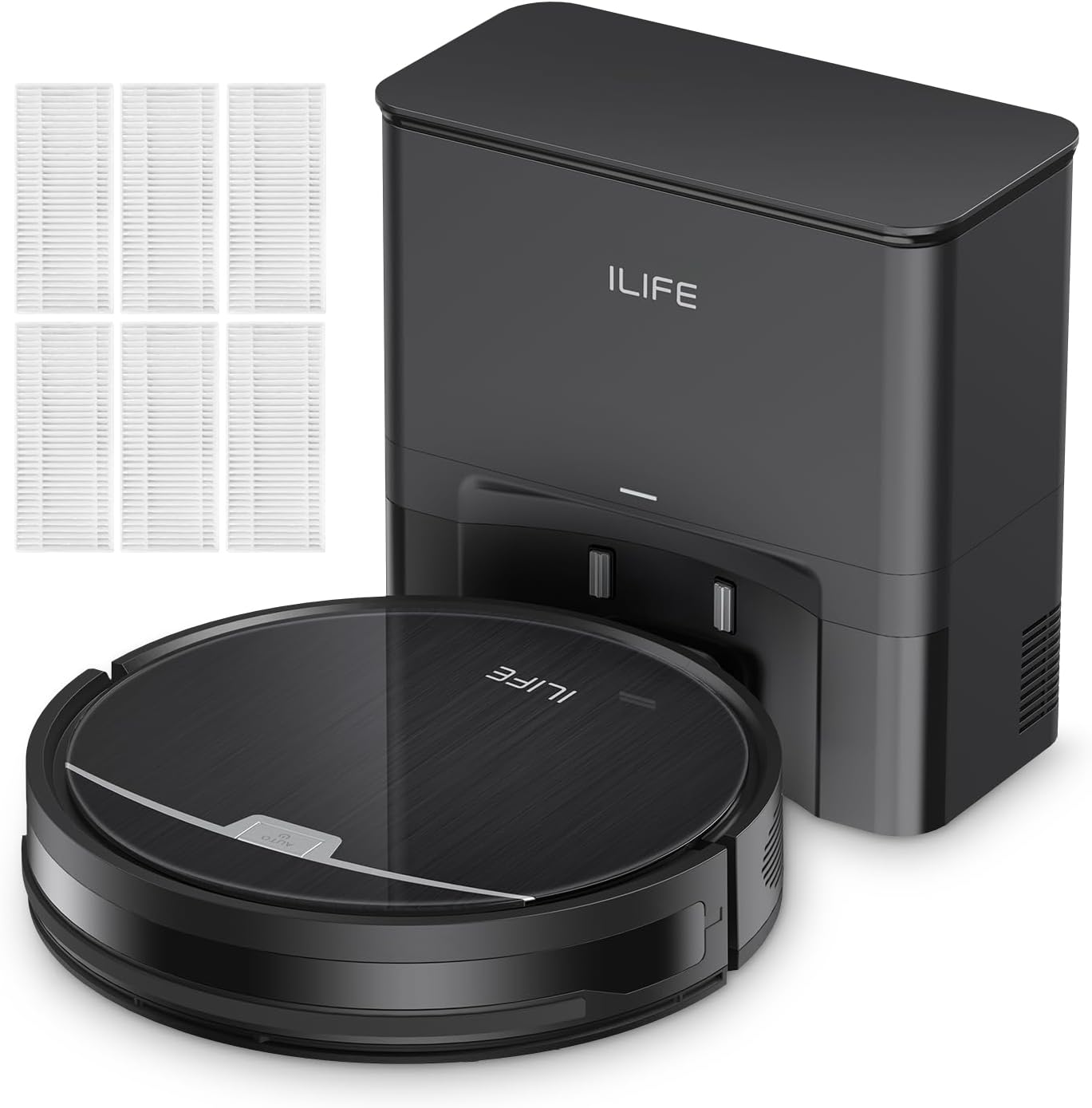 ILIFE V9 Pro Robot Vacuum and Mop Combo, Self Emptying Robot Vacuum Cleaner + V9 Pro Replacement Filters, 6 Pack Included
