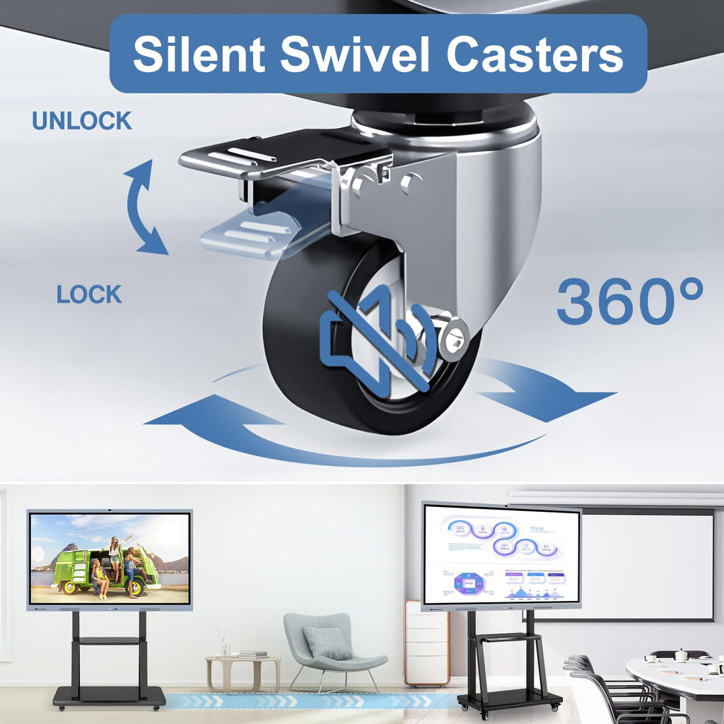 43-65" Height Adjustable Mobile Stand for Smart Boards | with 4 Lockable Wheels & Universal Mount | Versatile Classroom, Home, Office Whiteboard Stand - Heavy-Duty Steel Frame