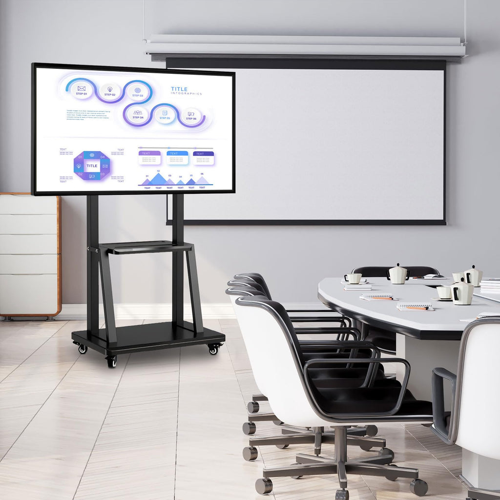 43-65" Height Adjustable Mobile Stand for Smart Boards | with 4 Lockable Wheels & Universal Mount | Versatile Classroom, Home, Office Whiteboard Stand - Heavy-Duty Steel Frame