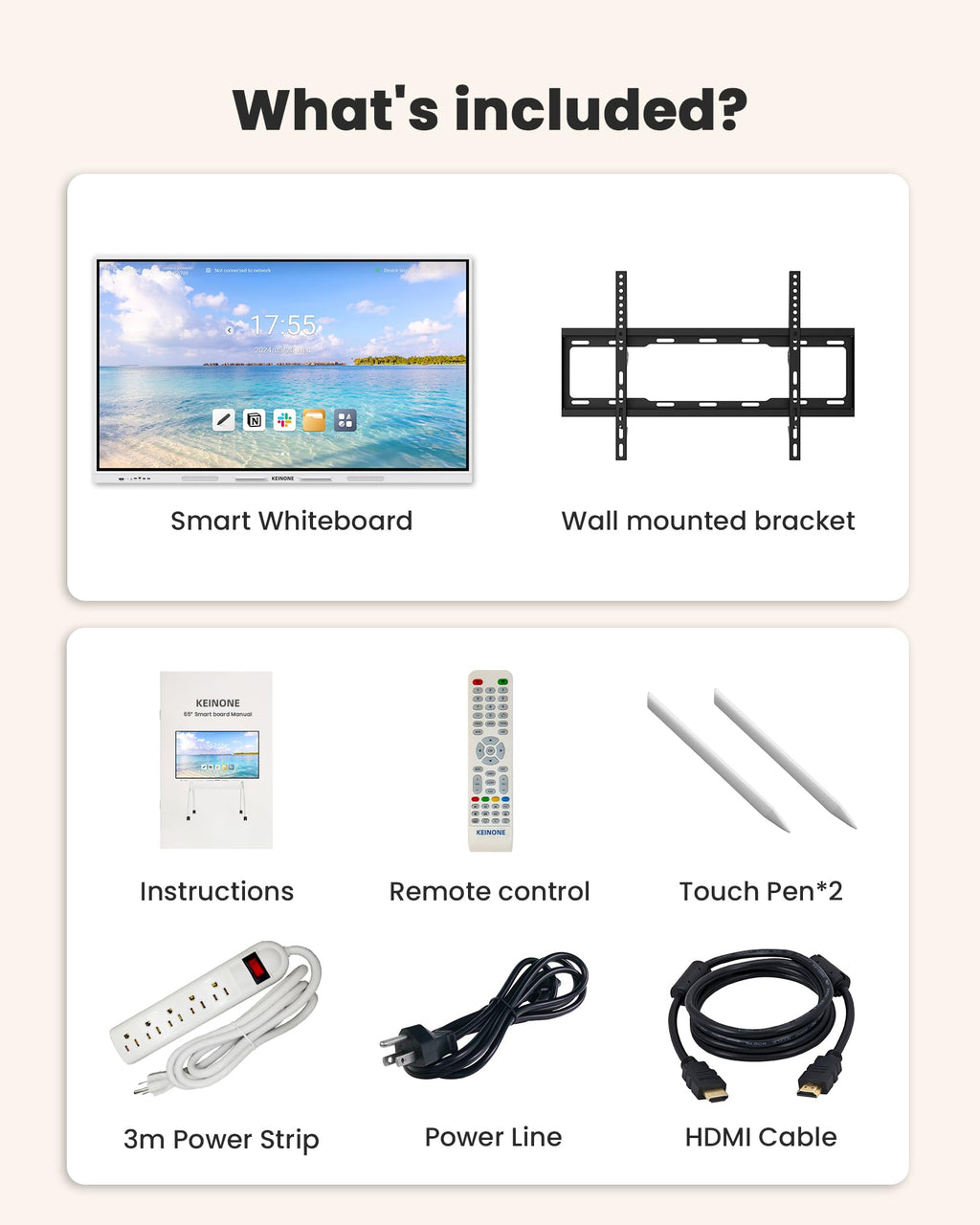 Interactive Smart Board for Classroom, 55” 8+128 GB Electronic Digital Whiteboard Built-in Android OS & Open App Ecosystem - 4K Touchscreen Smartboard for Home Office School Studio Display