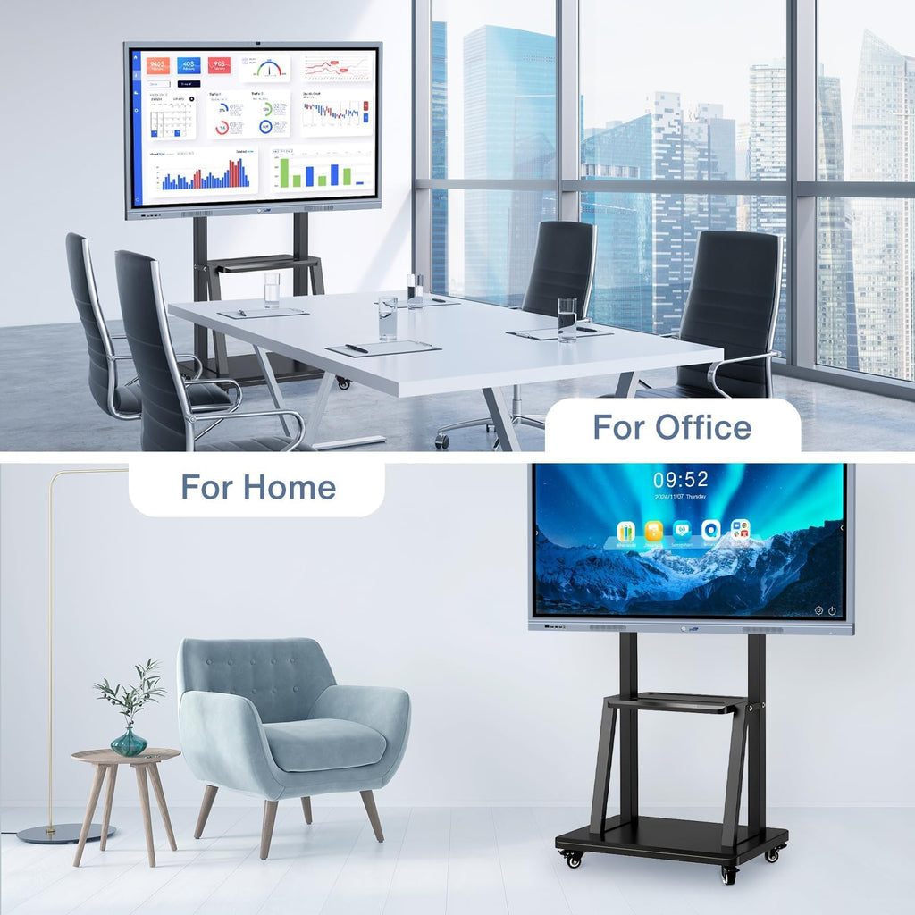 43-65" Height Adjustable Mobile Stand for Smart Boards | with 4 Lockable Wheels & Universal Mount | Versatile Classroom, Home, Office Whiteboard Stand - Heavy-Duty Steel Frame