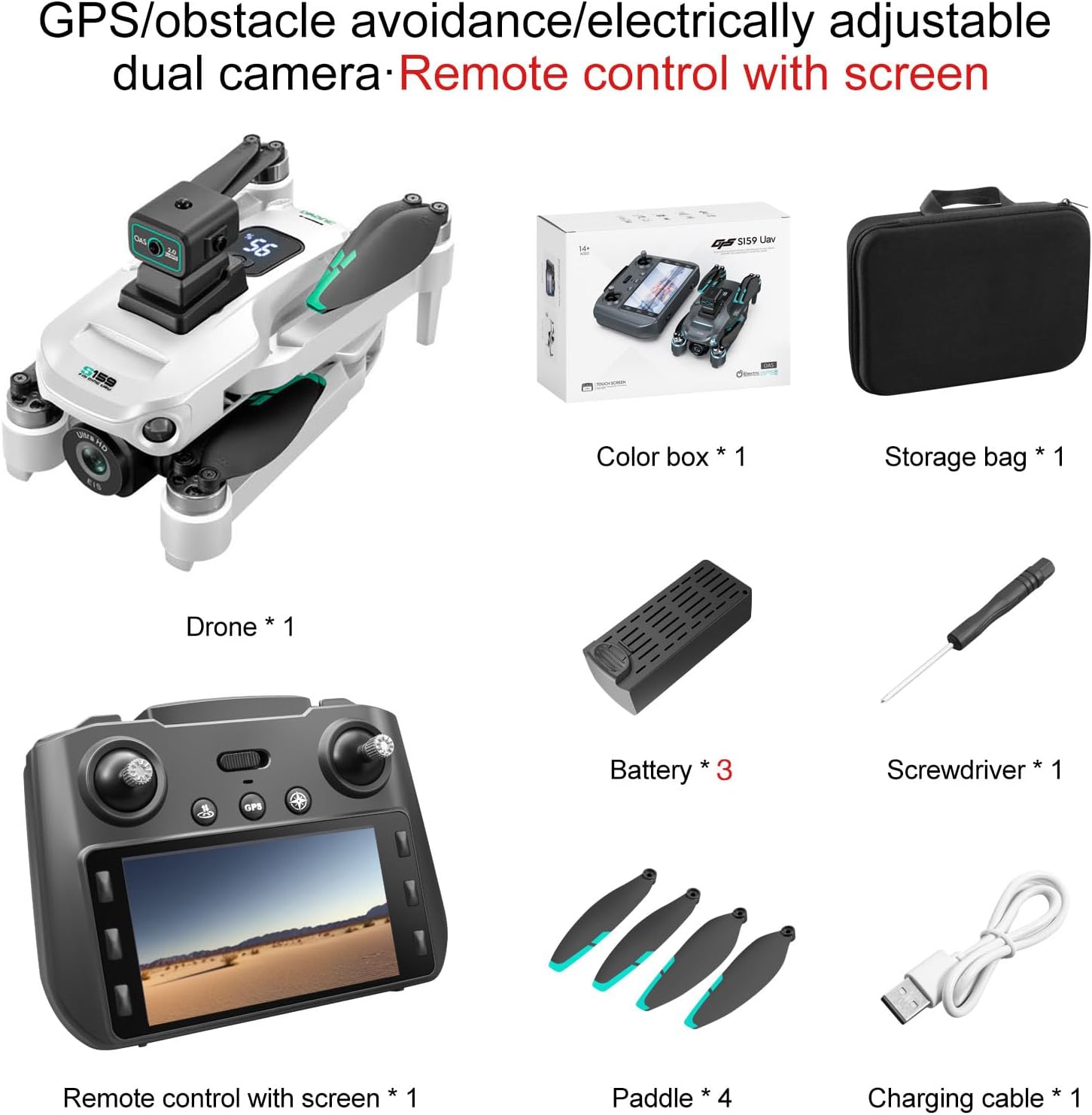 Drones with Camera for Adults 4K, GPS UHD Drone, 5G Remote Controller with Screen, One Key Return, Dual Camere, 3rd Gear Speed, Optical Flow Mode and Obstacle Avoidance, Drone for Beginners (White)
