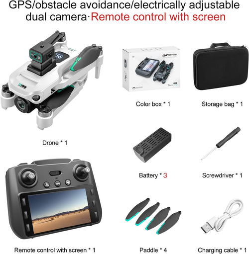 Drones with Camera for Adults 4K, GPS UHD Drone, 5G Remote Controller with Screen, One Key Return, Dual Camere, 3rd Gear Speed, Optical Flow Mode and Obstacle Avoidance, Drone for Beginners (White)