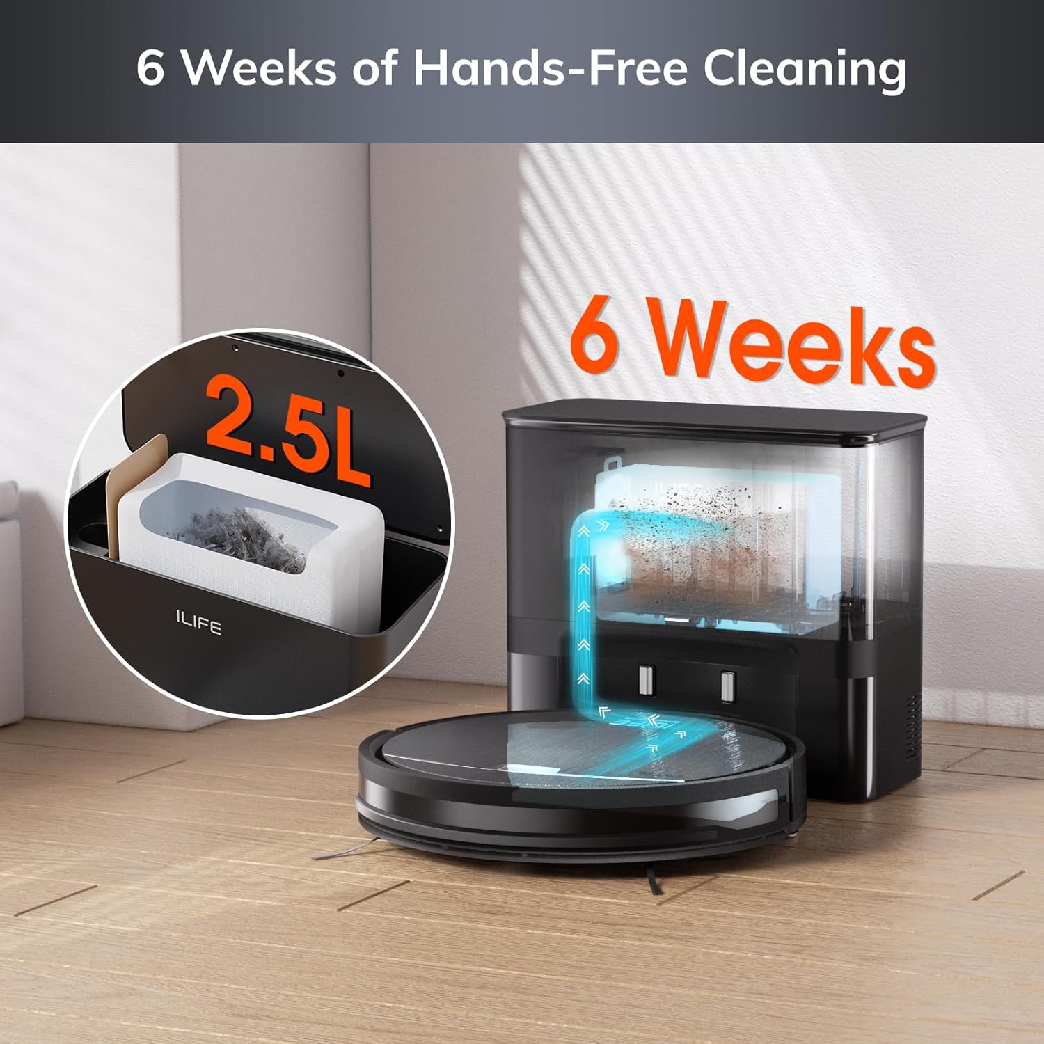ILIFE V9 Pro Robot Vacuum and Mop Combo, Self Emptying Robot Vacuum Cleaner + V9 Pro Replacement Filters, 6 Pack Included