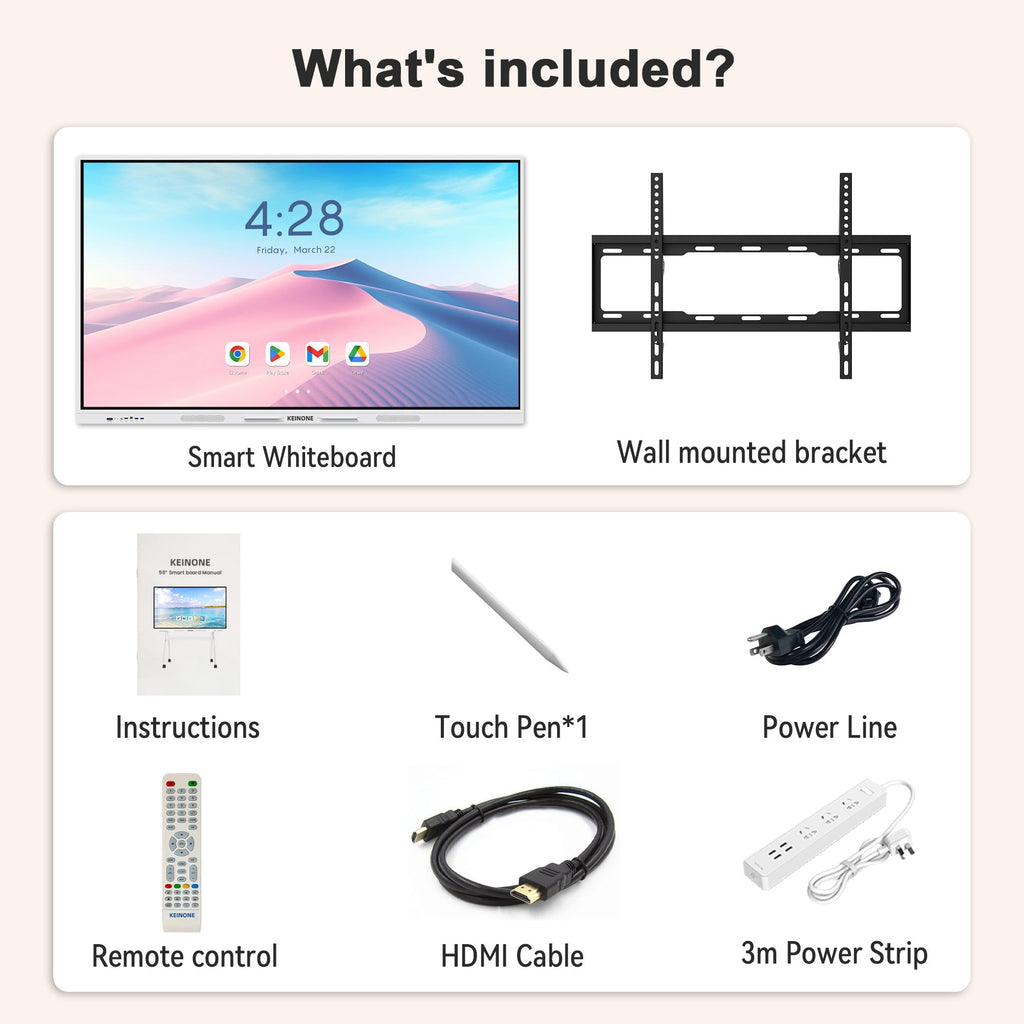 Interactive Smart Board for Classroom, 55” 8+128 GB Electronic Digital Whiteboard Built-in Android OS & Open App Ecosystem - 4K Touchscreen Smartboard for Home Office School Studio Display
