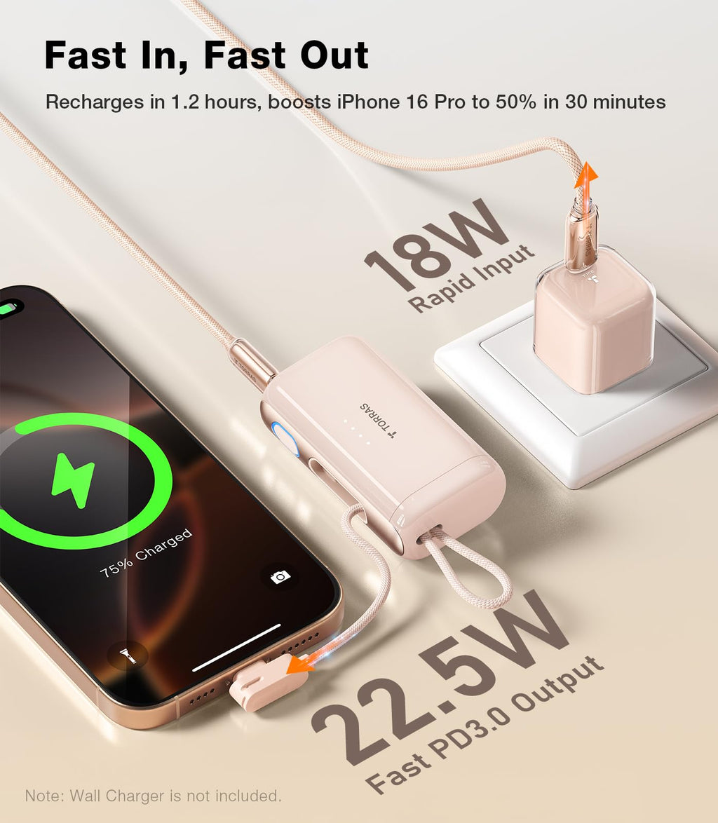 TORRAS MiniMag Power Bank, Ultra Slim 5,000mAh Wireless Portable Charger with USB-C Cable, Fast Charging iPhone Air Magnetic Battery Pack, Compatible for iPhone 17/16/15/14/13/12, Glacier Gray
