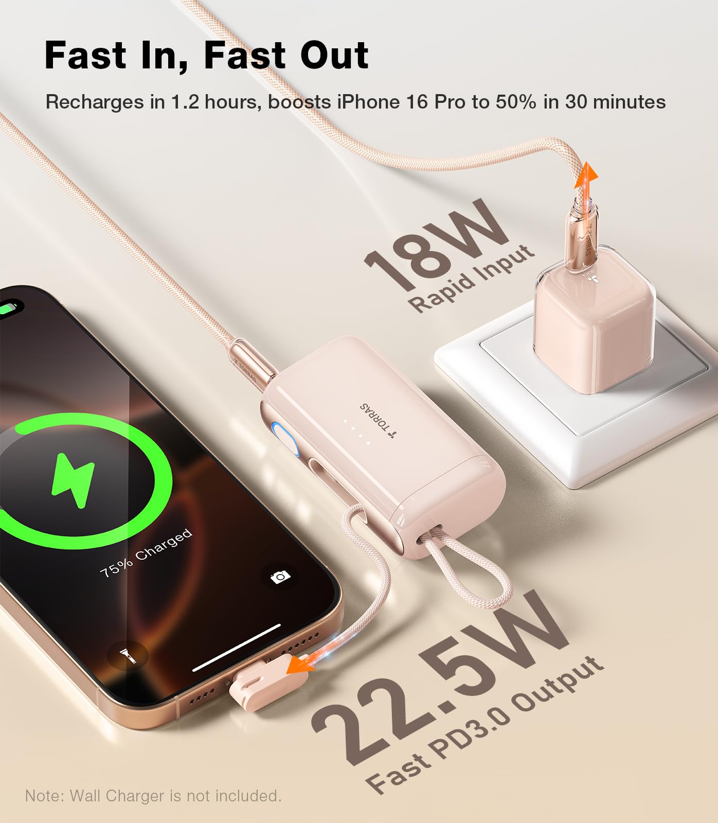 TORRAS MiniMag Power Bank, Ultra Slim 5,000mAh Wireless Portable Charger with USB-C Cable, Fast Charging iPhone Air Magnetic Battery Pack, Compatible for iPhone 17/16/15/14/13/12, Glacier Gray