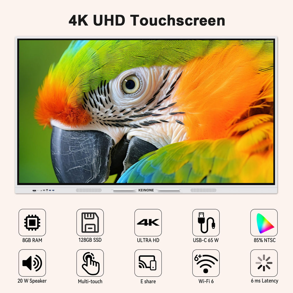 Interactive Smart Board for Classroom, 55” 8+128 GB Electronic Digital Whiteboard Built-in Android OS & Open App Ecosystem - 4K Touchscreen Smartboard for Home Office School Studio Display