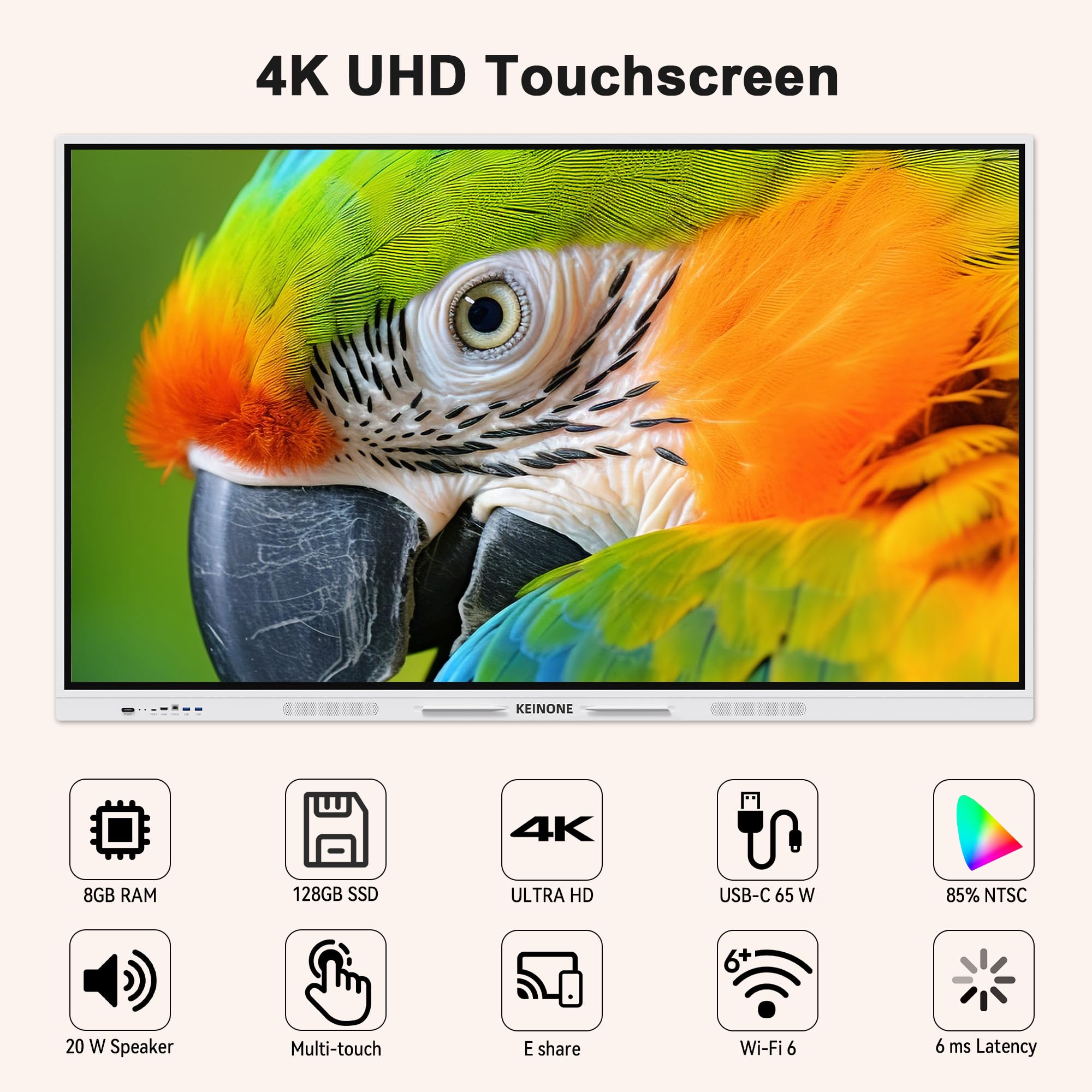Interactive Smart Board for Classroom, 55” 8+128 GB Electronic Digital Whiteboard Built-in Android OS & Open App Ecosystem - 4K Touchscreen Smartboard for Home Office School Studio Display
